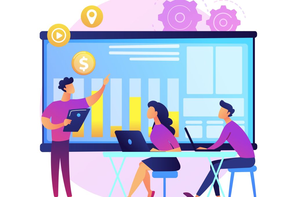 Group meeting. Corporate collaboration. Colleagues on office. Strategy planning, conference discussion, table brainstorming. Startup organization. Vector isolated concept metaphor illustration.